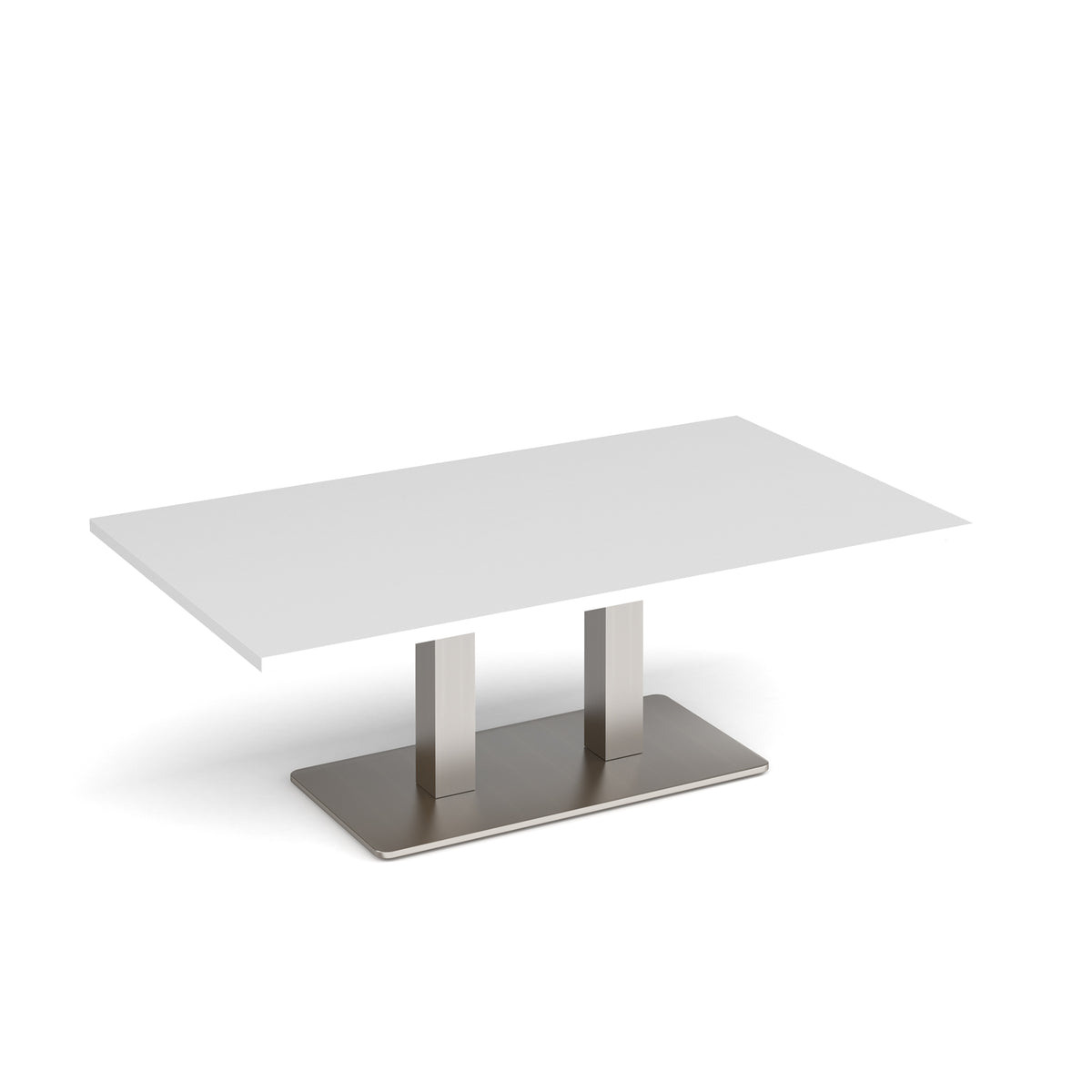 Eros rectangular coffee table with flat brushed steel rectangular base and twin uprights 1400mm x 800mm - white - view 1