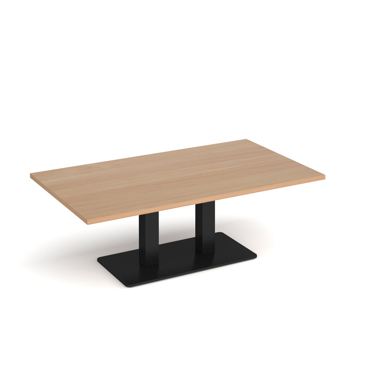 Eros rectangular coffee table with flat black rectangular base and twin uprights 1400mm x 800mm - Beech - view 1