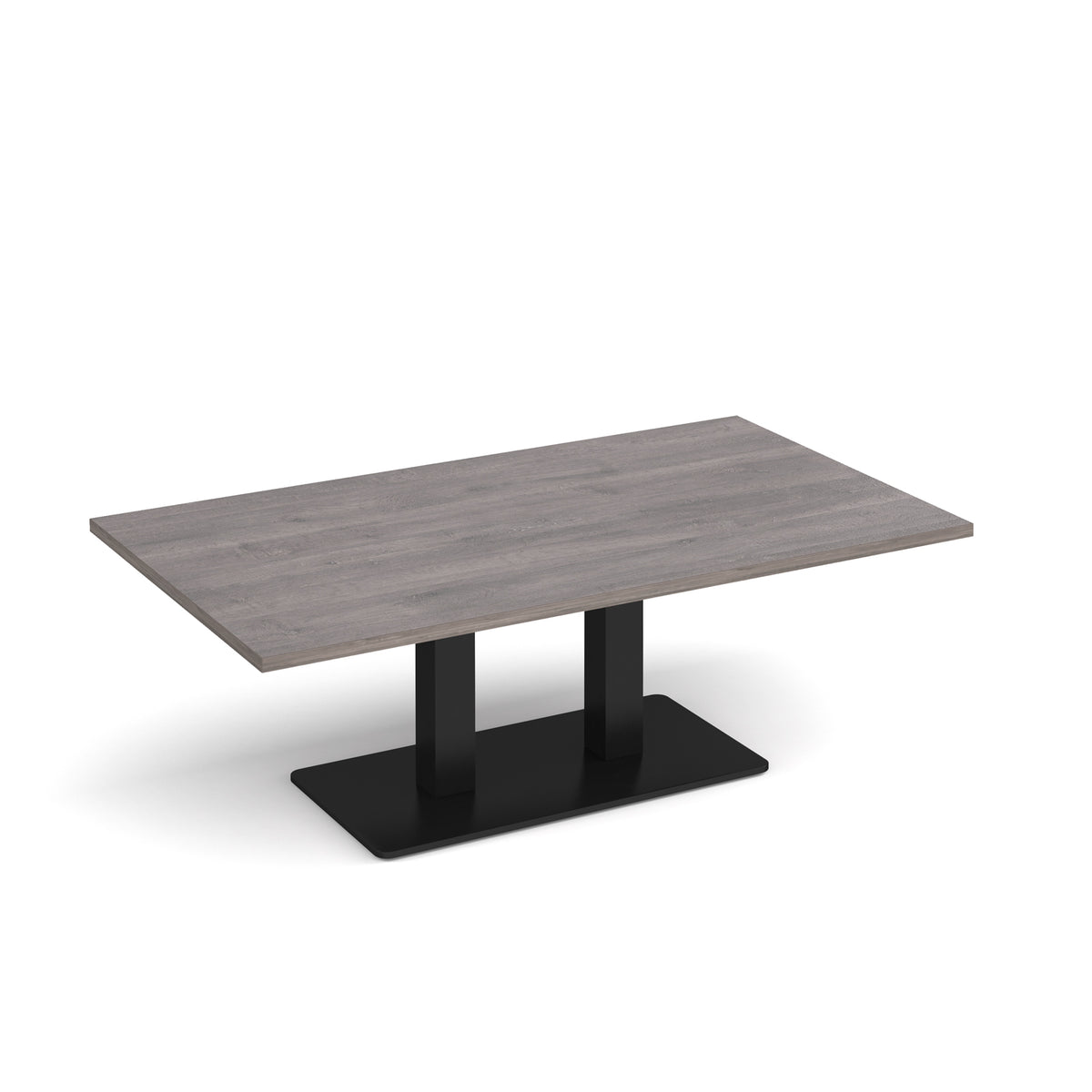 Eros rectangular coffee table with flat black rectangular base and twin uprights 1400mm x 800mm - Grey Oak - view 1