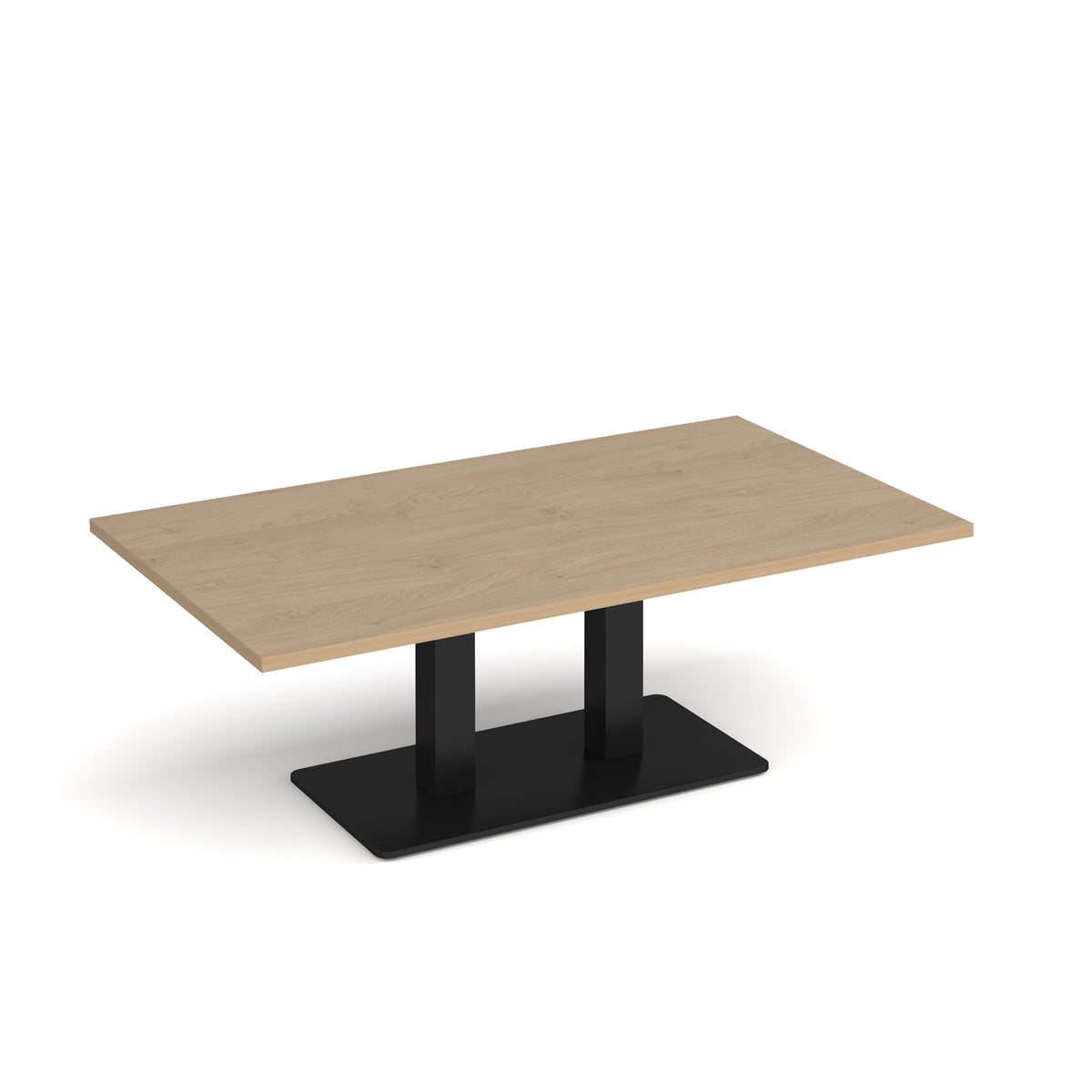 Eros rectangular coffee table with flat black rectangular base and twin uprights 1400mm x 800mm - Kendal oak - view 1