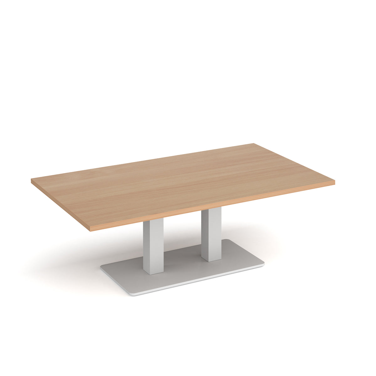 Eros rectangular coffee table with flat white rectangular base and twin uprights 1400mm x 800mm - Beech - view 1