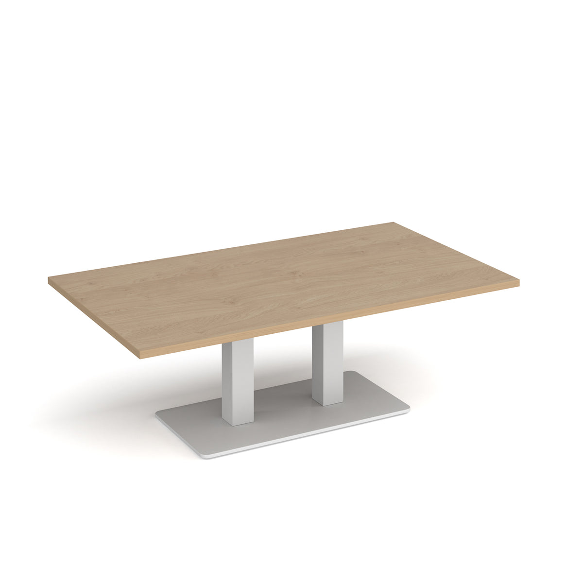 Eros rectangular coffee table with flat white rectangular base and twin uprights 1400mm x 800mm - Kendal oak - view 1