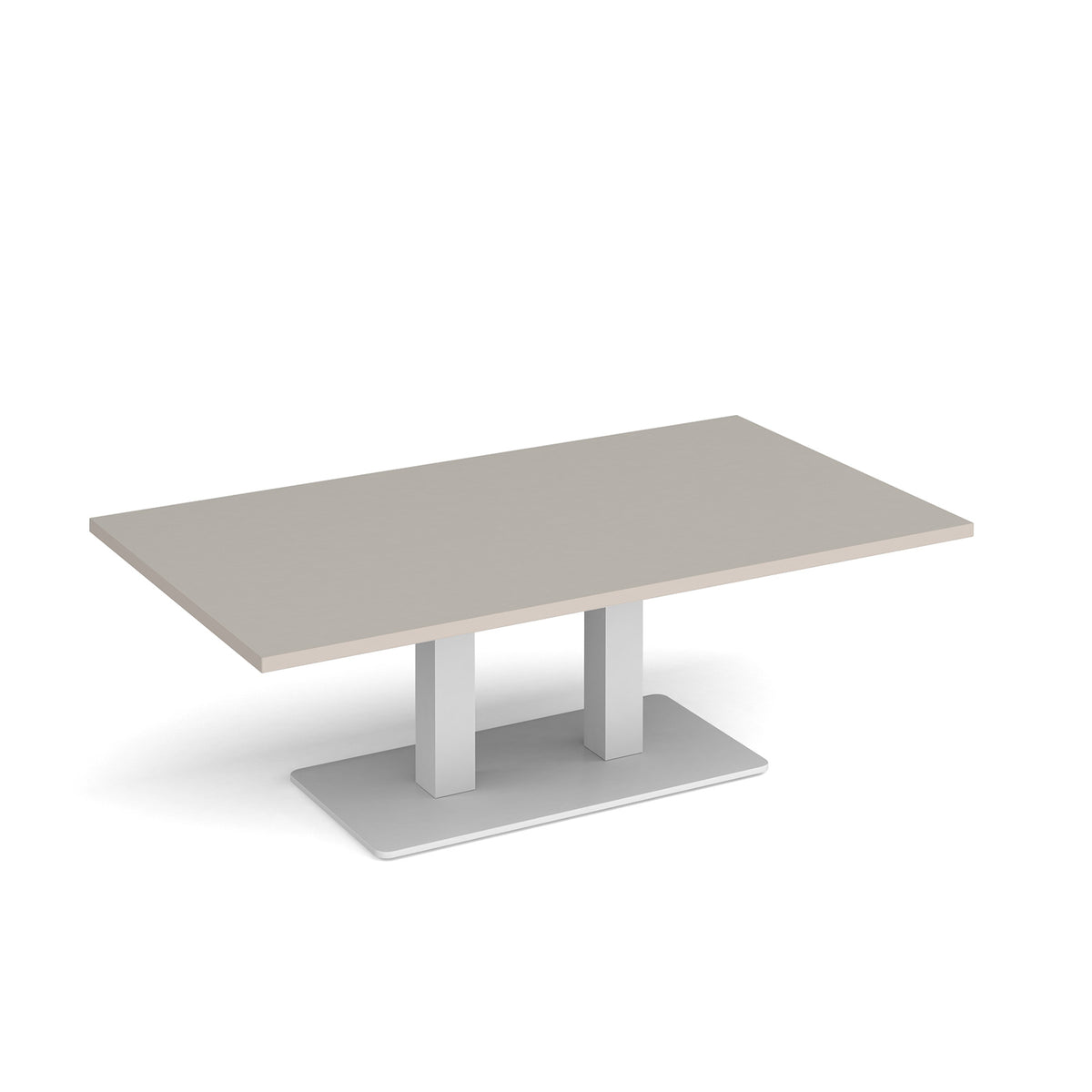 Eros rectangular coffee table with flat white rectangular base and twin uprights 1400mm x 800mm - Light Grey - view 1