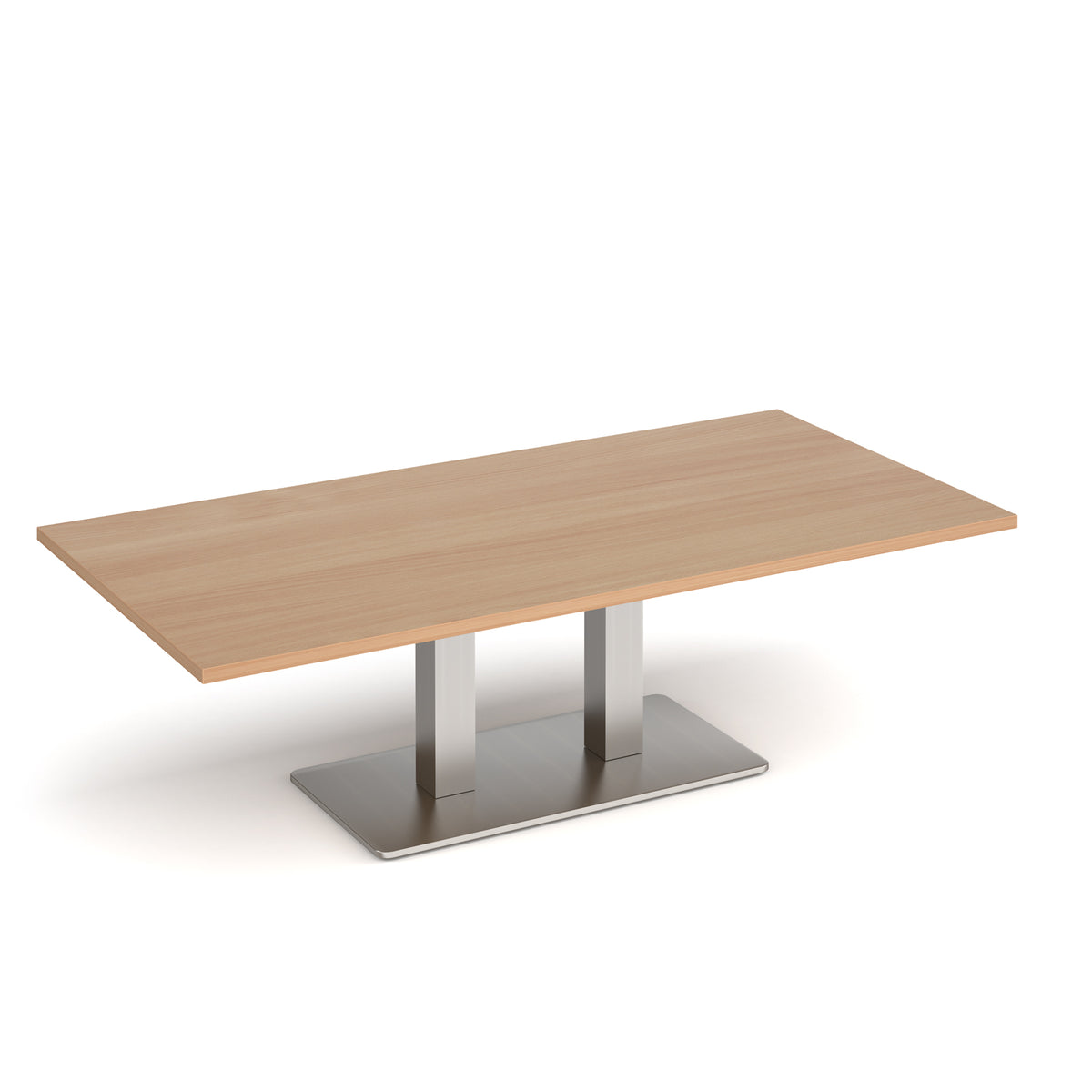 Eros rectangular coffee table with flat brushed steel rectangular base and twin uprights 1600mm x 800mm - Beech - view 1