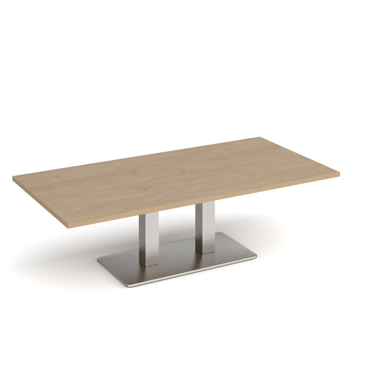 Eros rectangular coffee table with flat brushed steel rectangular base and twin uprights 1600mm x 800mm - Kendal oak - view 1
