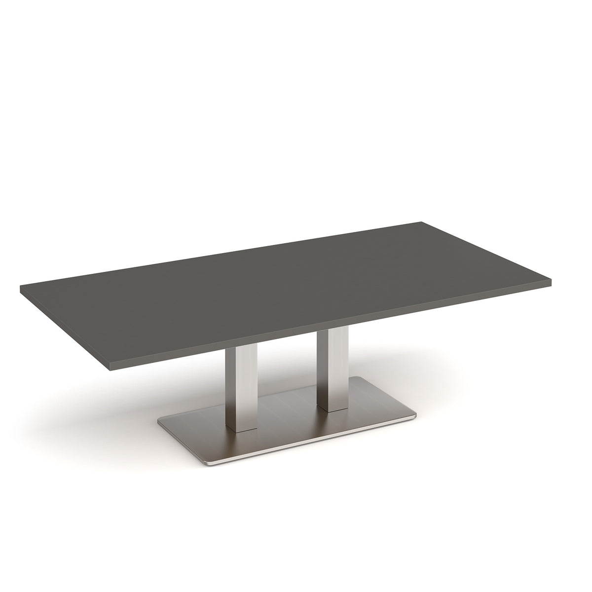 Eros rectangular coffee table with flat brushed steel rectangular base and twin uprights 1600mm x 800mm - Onyx Grey - view 1