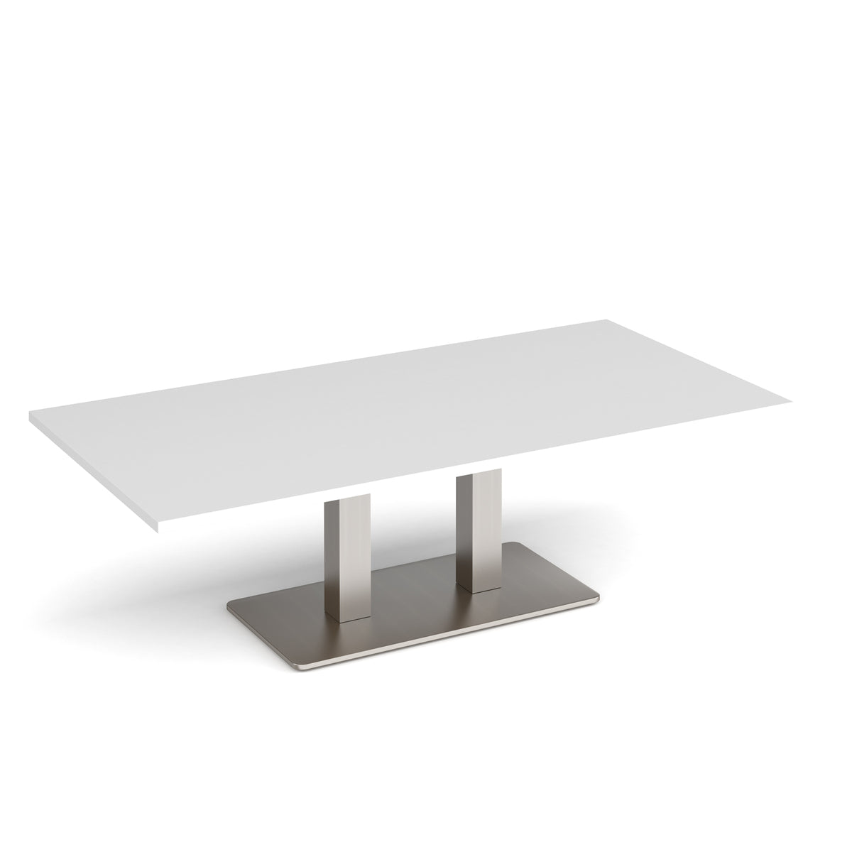 Eros rectangular coffee table with flat brushed steel rectangular base and twin uprights 1600mm x 800mm - white - view 1