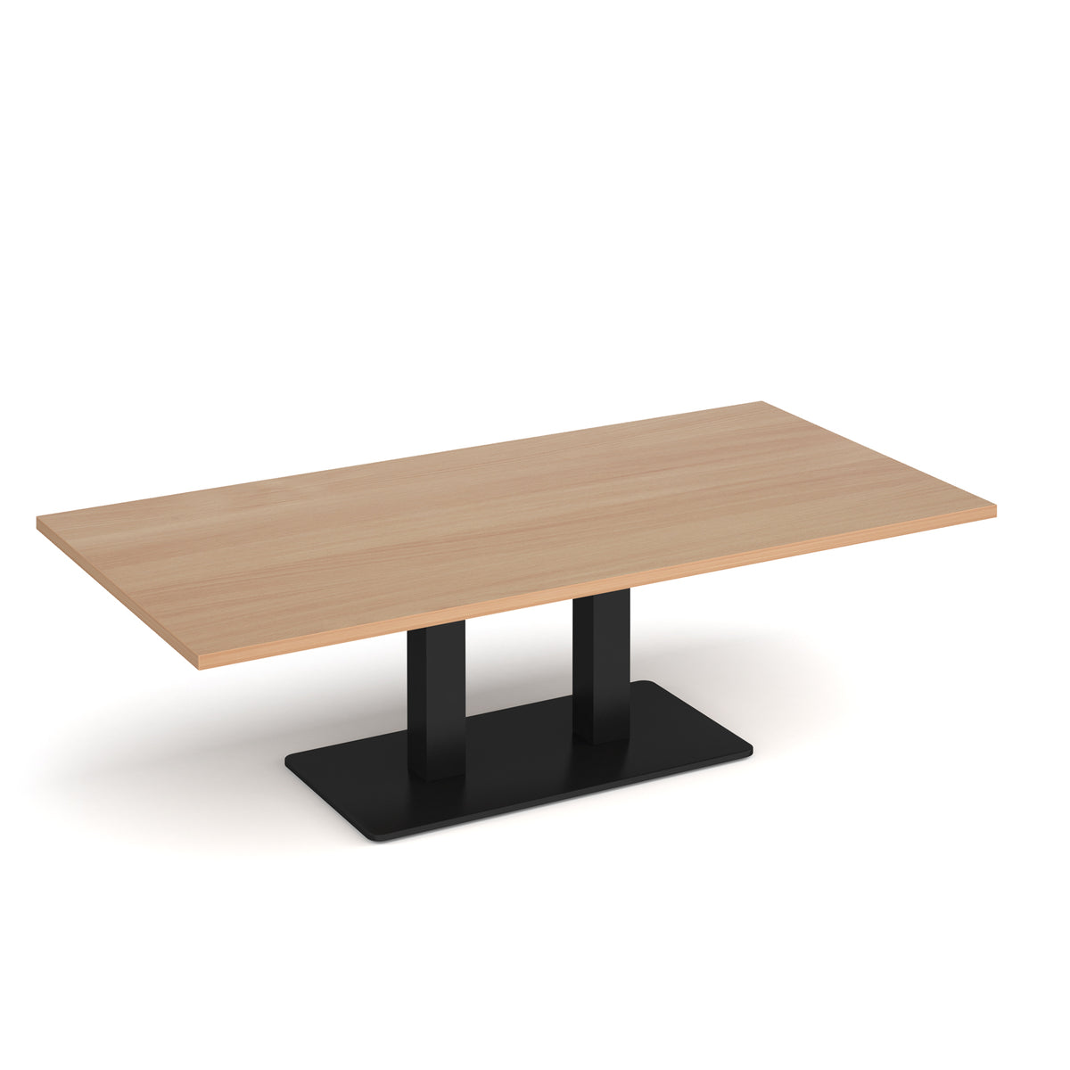 Eros rectangular coffee table with flat black rectangular base and twin uprights 1600mm x 800mm - Beech - view 1