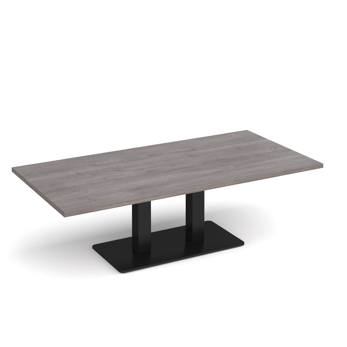 Eros rectangular coffee table with flat black rectangular base and twin uprights 1600mm x 800mm - Grey Oak - view 1