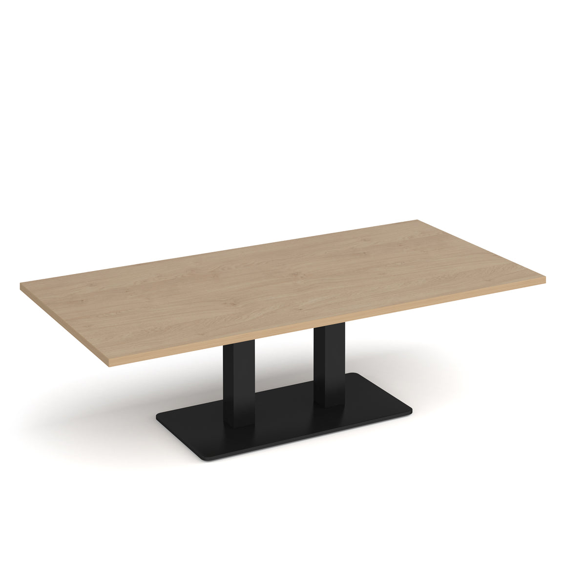 Eros rectangular coffee table with flat black rectangular base and twin uprights 1600mm x 800mm - Kendal oak - view 1