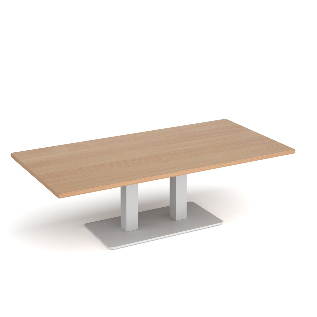 Eros rectangular coffee table with flat white rectangular base and twin uprights 1600mm x 800mm - Beech - view 1