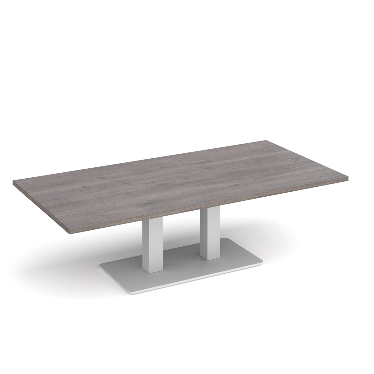 Eros rectangular coffee table with flat white rectangular base and twin uprights 1600mm x 800mm - Grey Oak - view 1