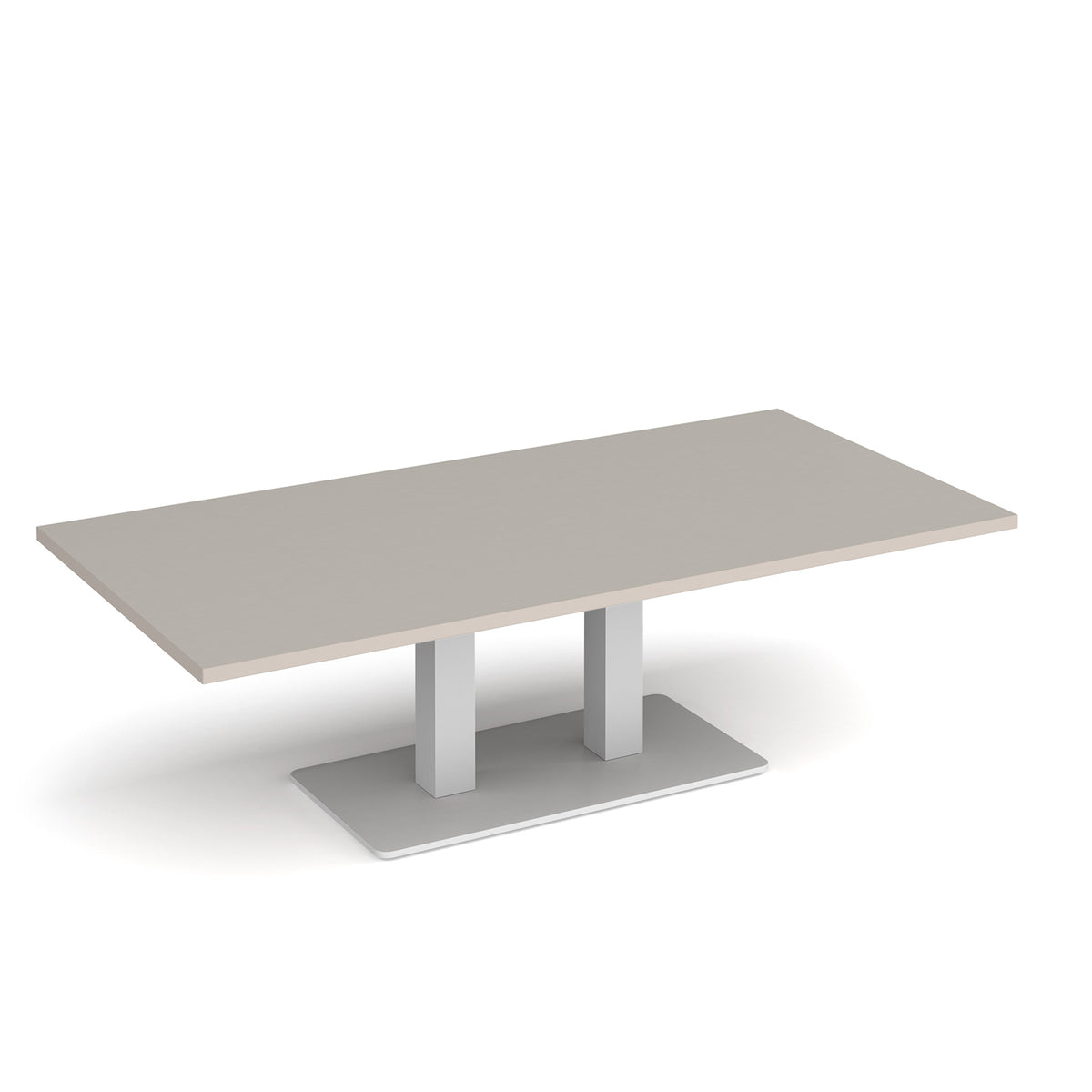 Eros rectangular coffee table with flat white rectangular base and twin uprights 1600mm x 800mm - Light Grey - view 1