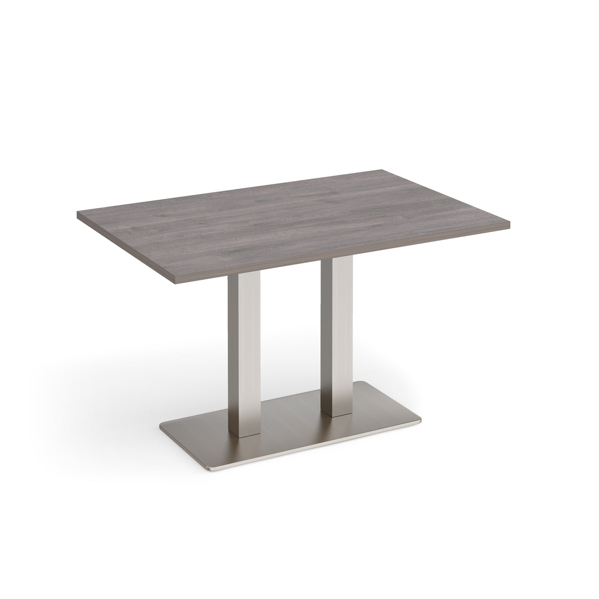 Eros rectangular dining table with flat brushed steel rectangular base and twin uprights 1200mm x 800mm - Grey Oak - view 1