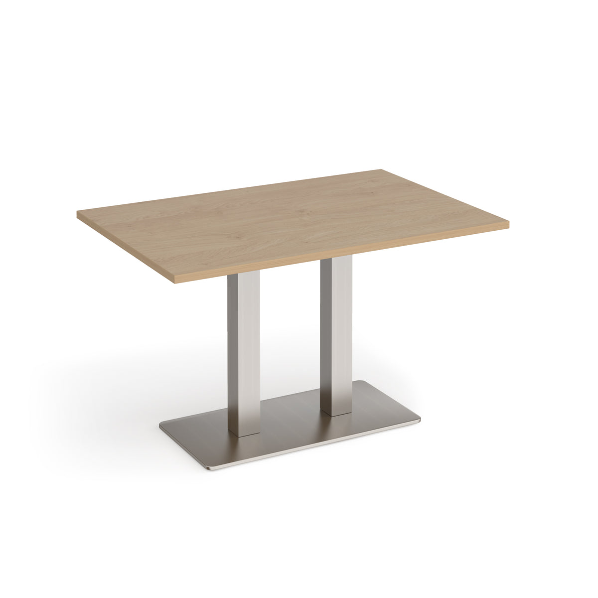 Eros rectangular dining table with flat brushed steel rectangular base and twin uprights 1200mm x 800mm - Kendal oak - view 1