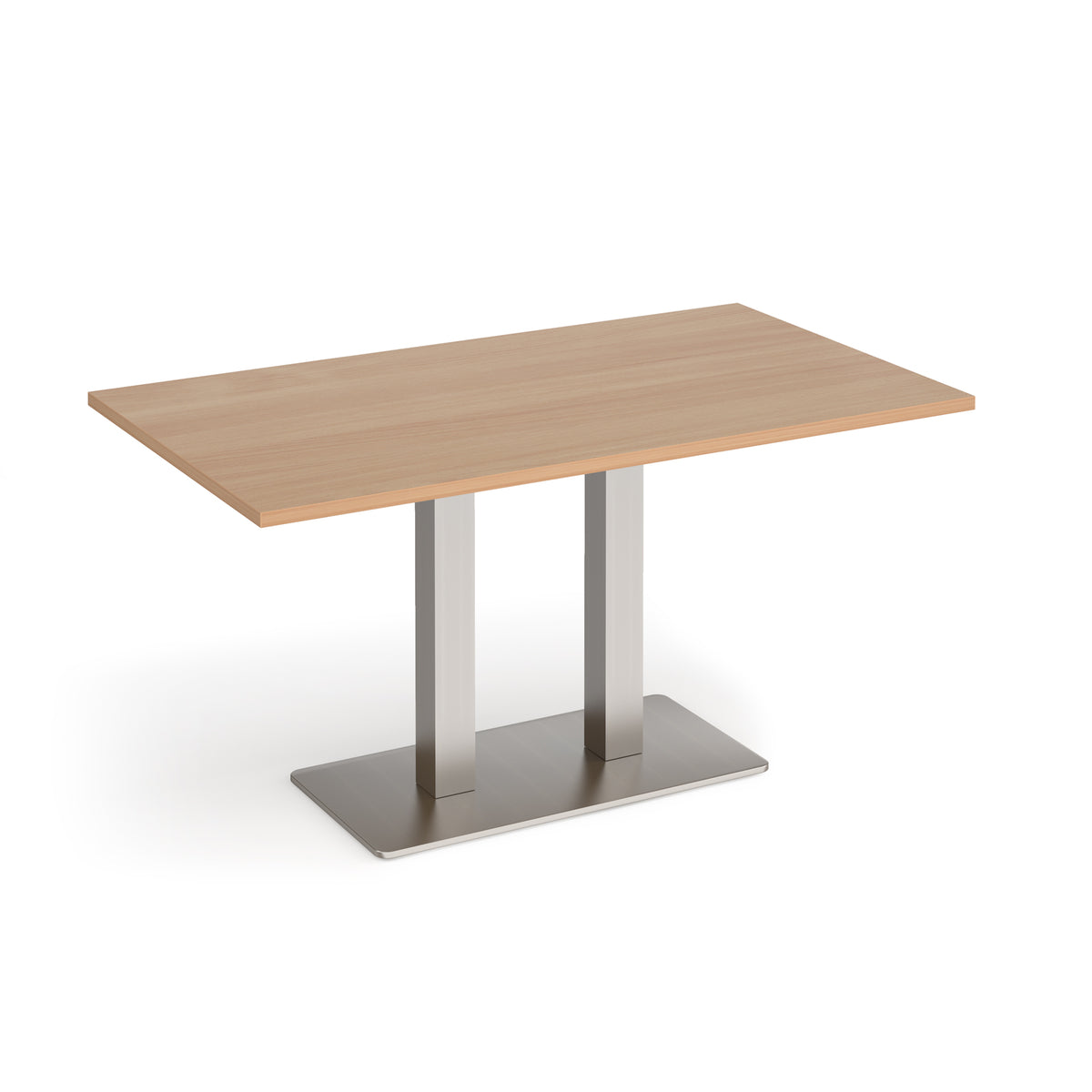 Eros rectangular dining table with flat brushed steel rectangular base and twin uprights 1400mm x 800mm - Beech - view 1