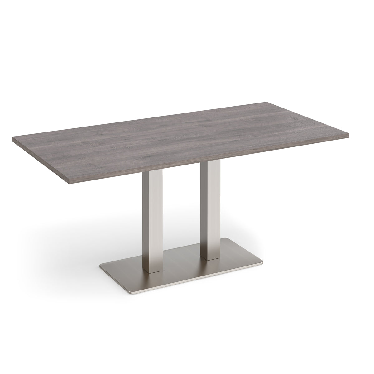 Eros rectangular dining table with flat brushed steel rectangular base and twin uprights 1600mm x 800mm - Grey Oak - view 1