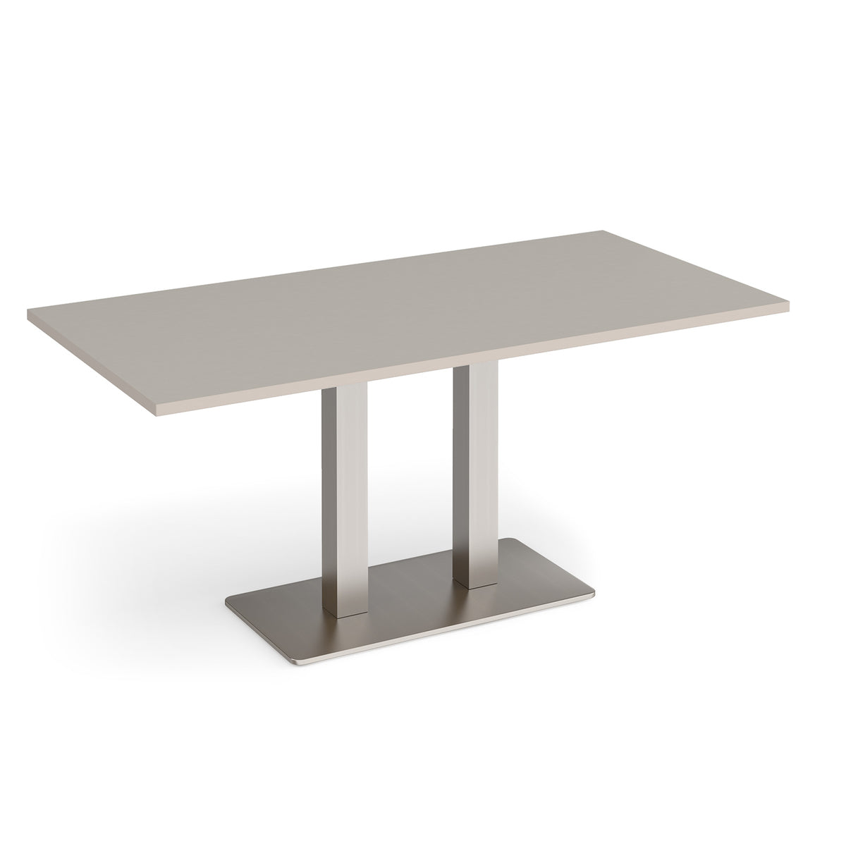Eros rectangular dining table with flat brushed steel rectangular base and twin uprights 1600mm x 800mm - Light Grey - view 1