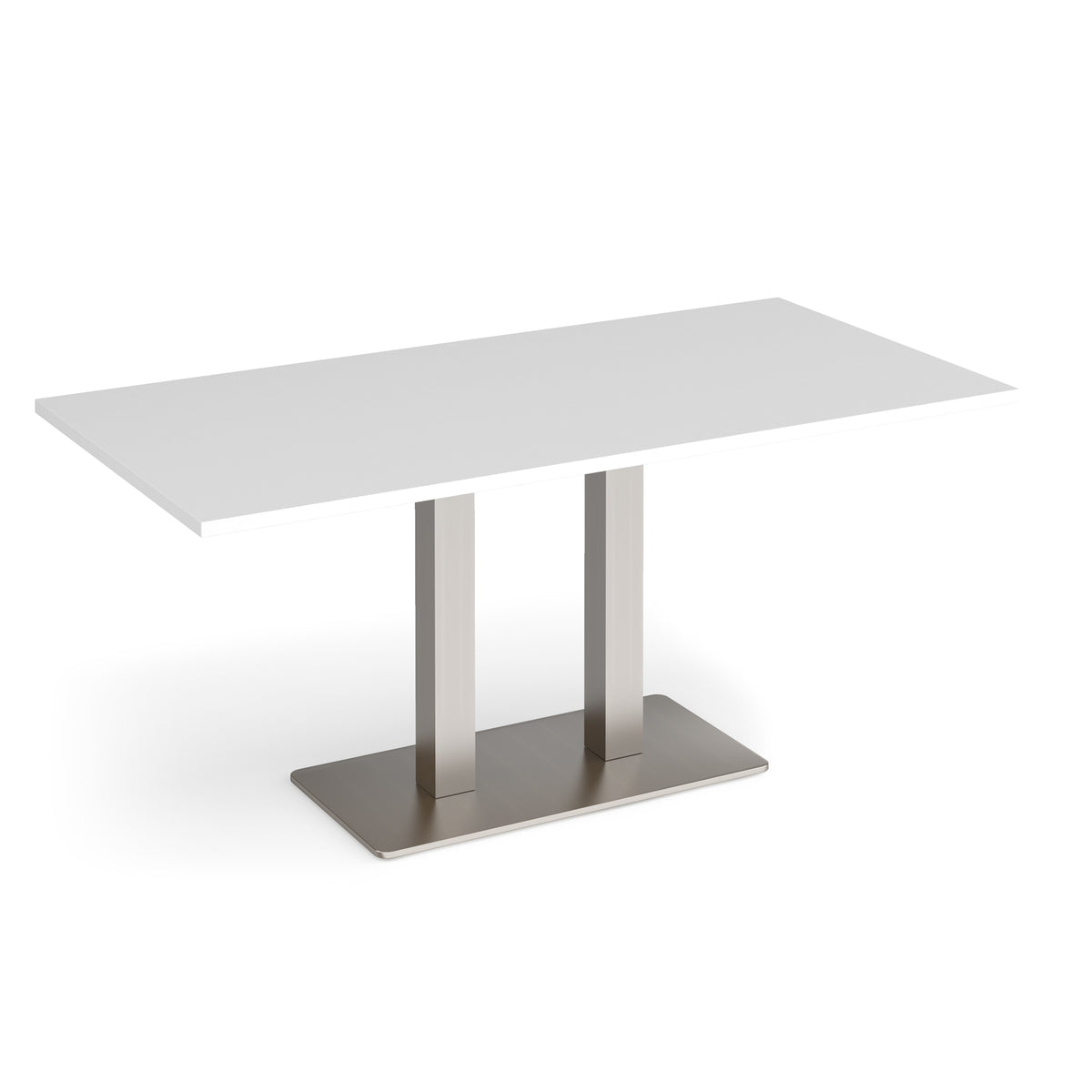 Eros rectangular dining table with flat brushed steel rectangular base and twin uprights 1600mm x 800mm - white - view 1