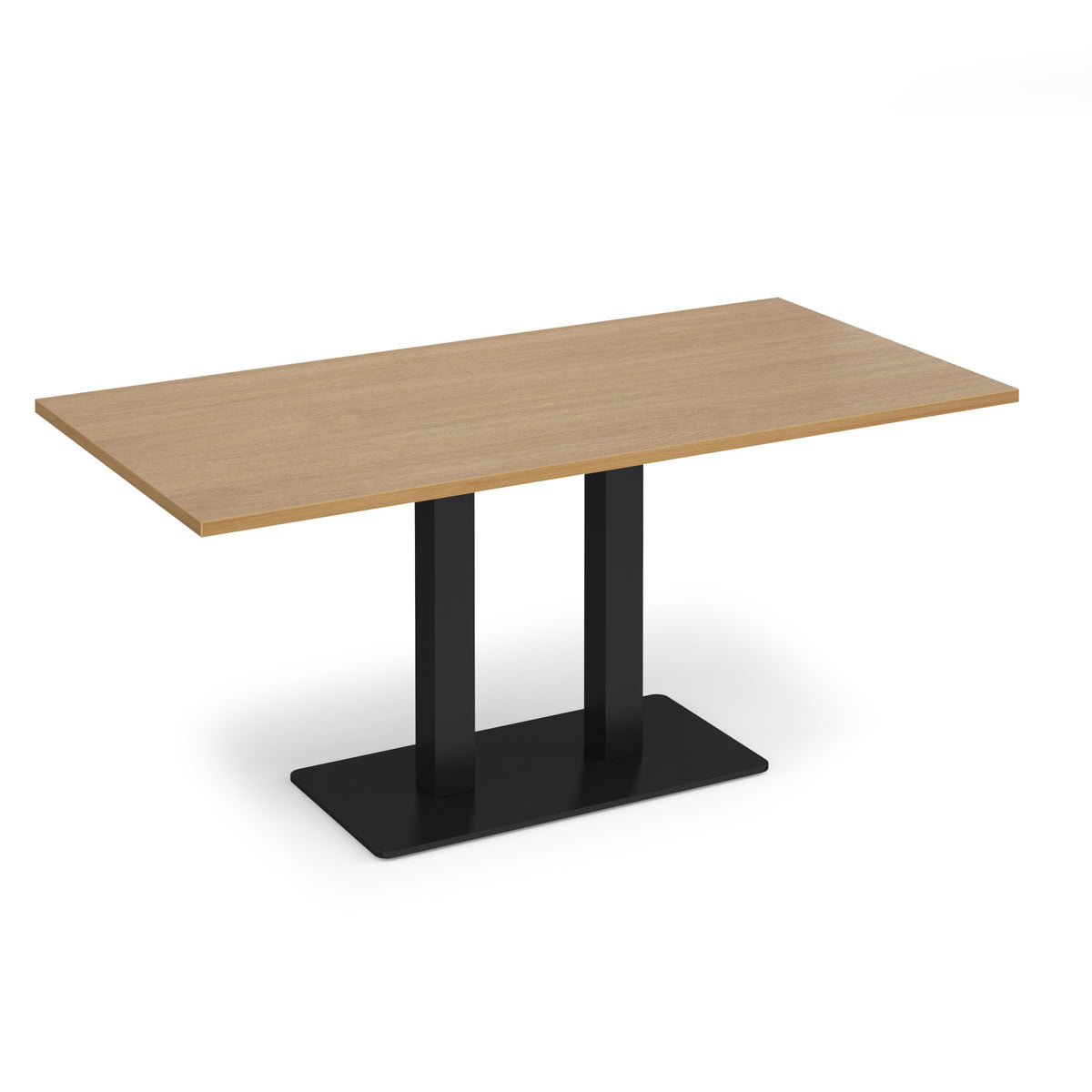 Eros rectangular dining table with flat black rectangular base and twin uprights 1600mm x 800mm - oak - view 1