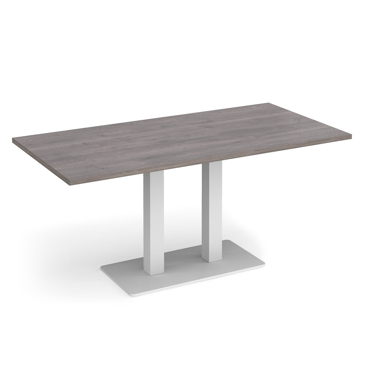 Eros rectangular dining table with flat white rectangular base and twin uprights 1600mm x 800mm - Grey Oak - view 1
