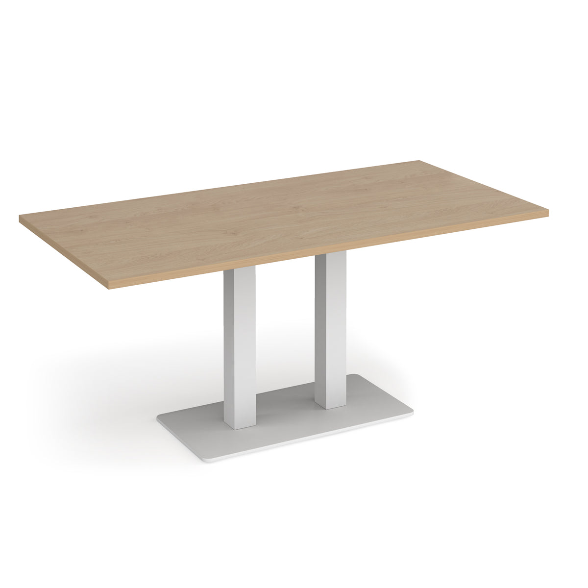 Eros rectangular dining table with flat white rectangular base and twin uprights 1600mm x 800mm - Kendal oak - view 1