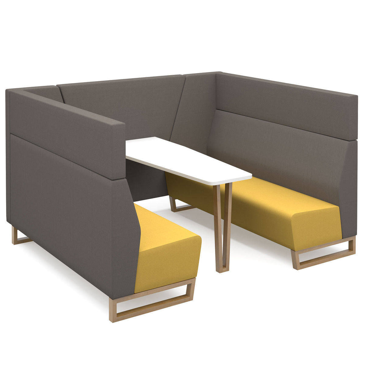 Encore open high back 6 person meeting booth with table and wooden sled frame - made to order - view 1