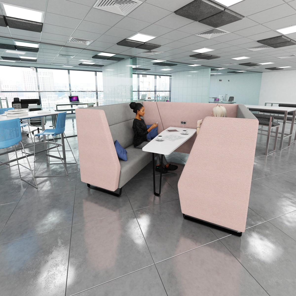 Encore high back 2 person meeting booth with table and black sled frame - made to order - view 2