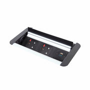 Eclipse in-table rollover power module 2 x UK sockets, 1 x TUF (A&C connectors) USB charger - black/silver - view 1