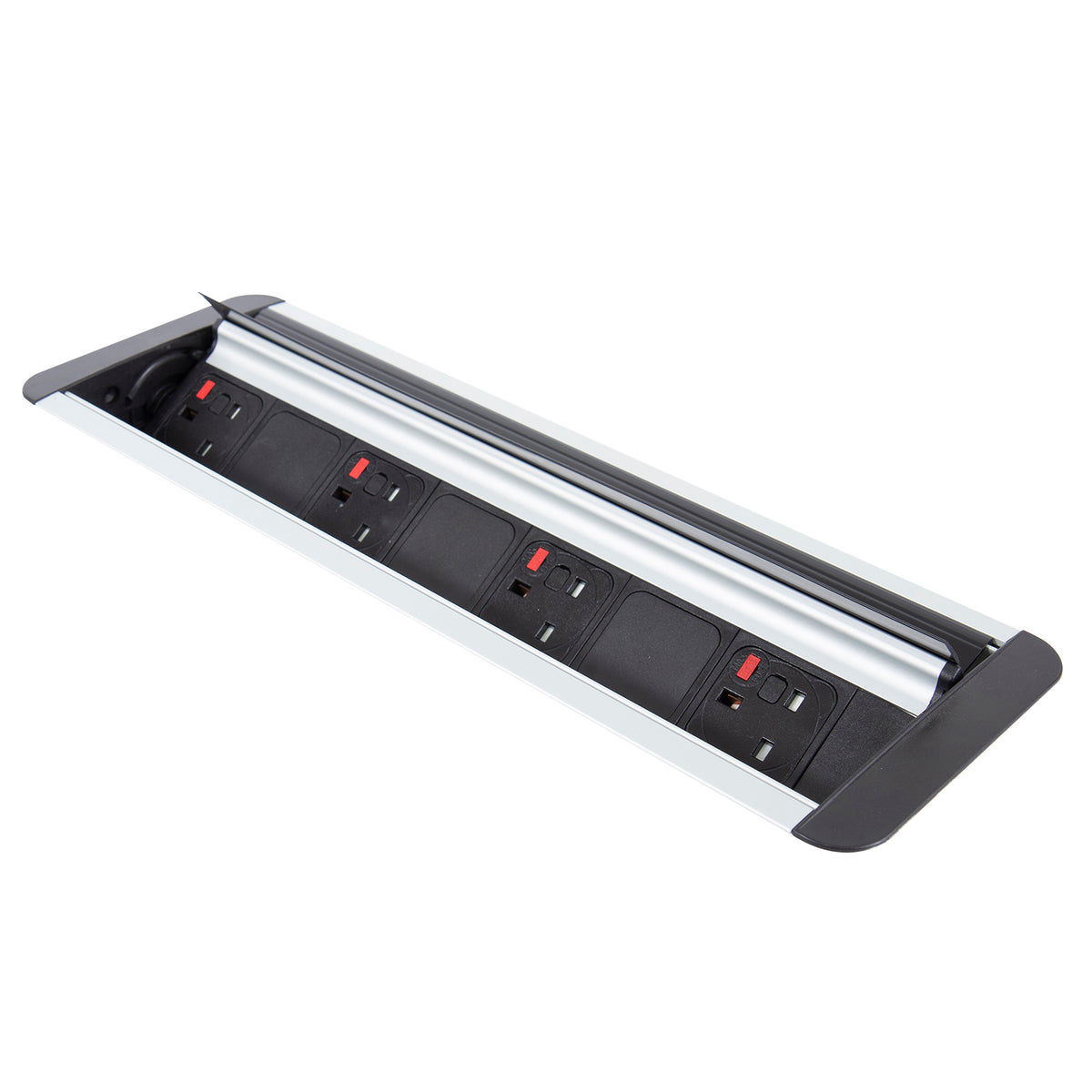 Eclipse in-table rollover power module 4 x UK sockets - black/silver - view 1