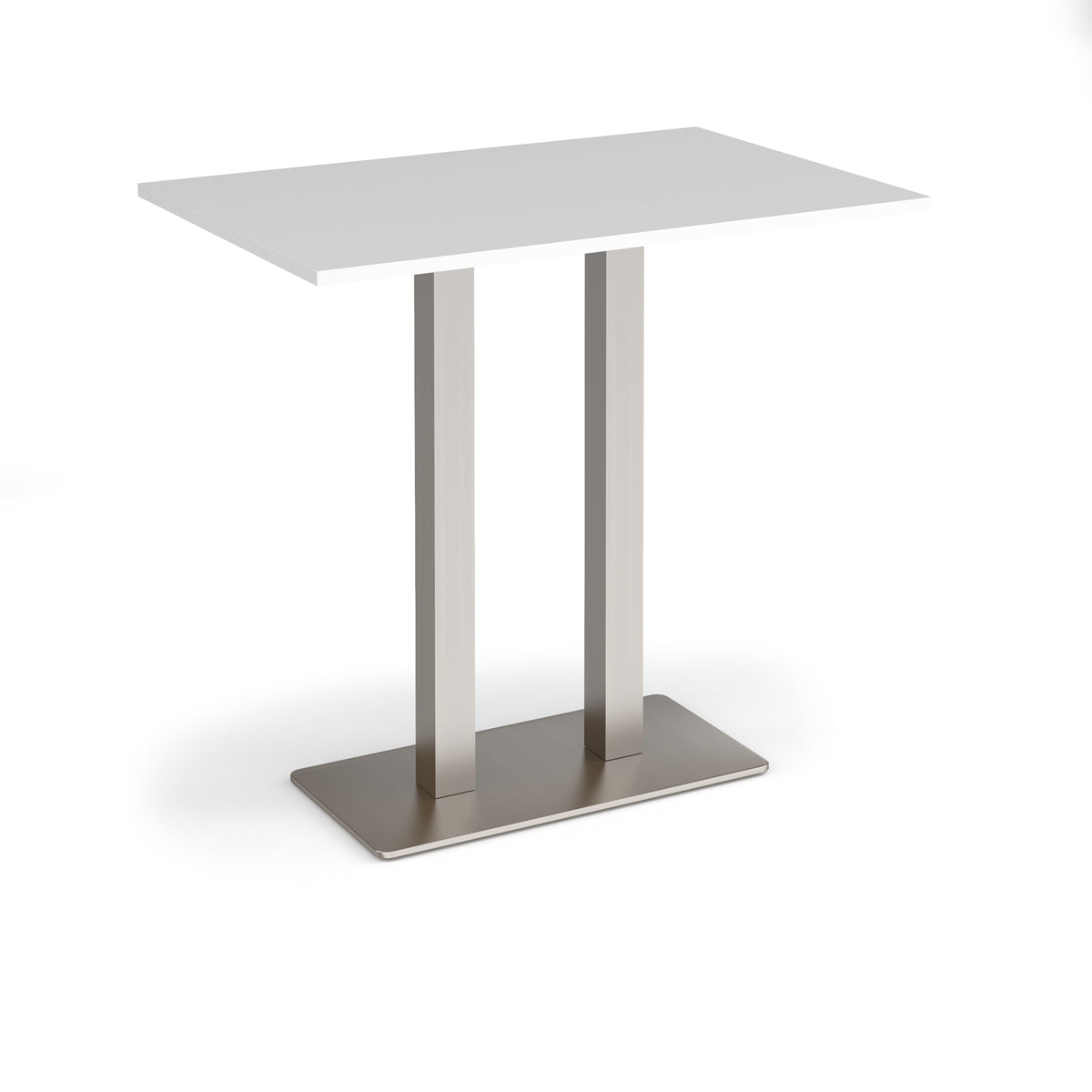 Eros rectangular poseur table with flat brushed steel rectangular base and twin uprights 1200mm x 800mm - white - view 1