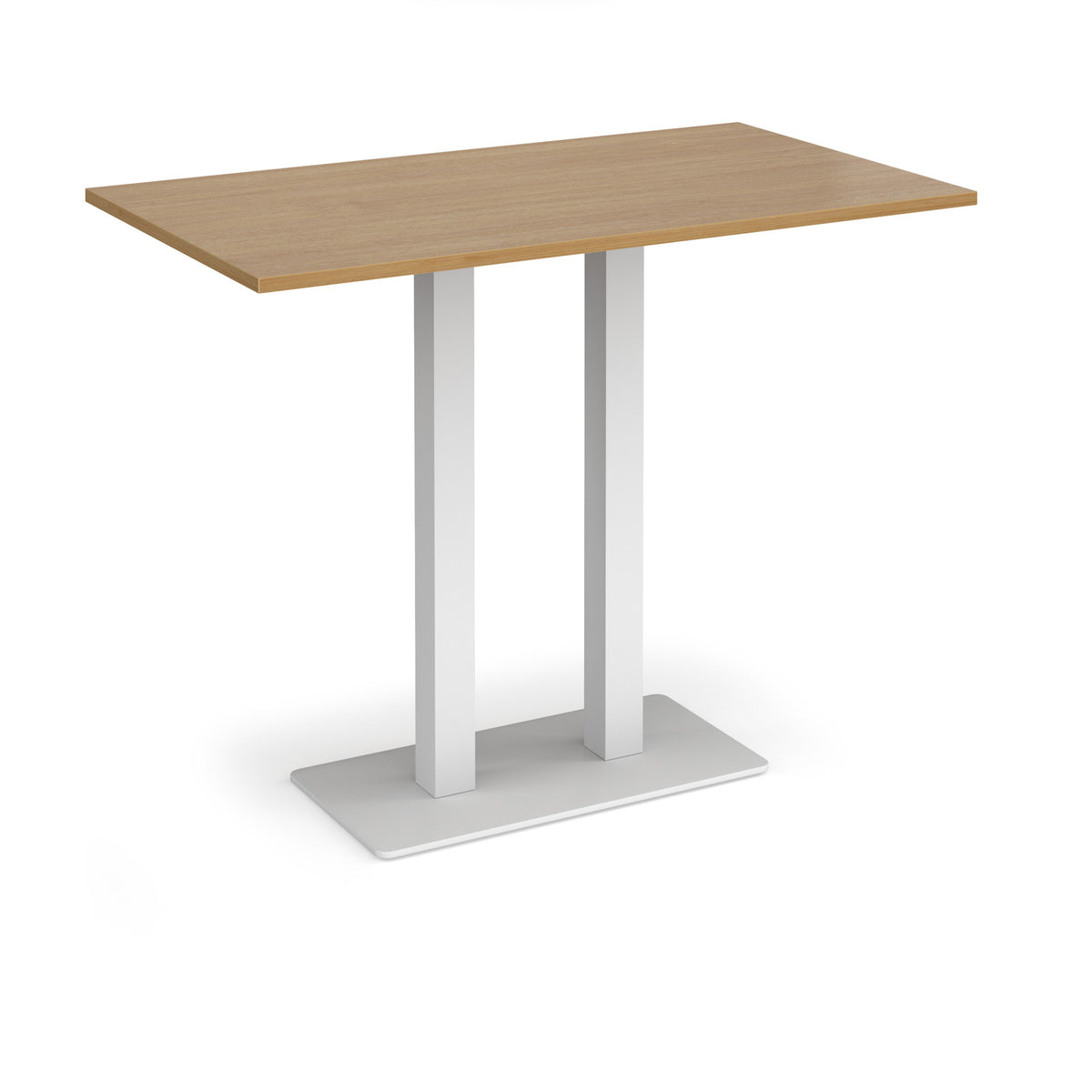 Eros rectangular poseur table with flat white rectangular base and twin uprights 1400mm x 800mm - oak - view 1