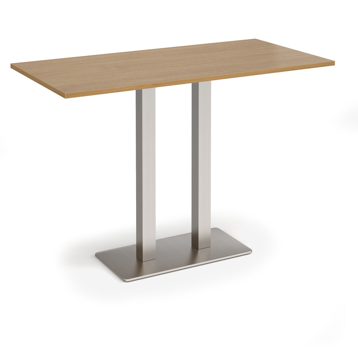 Eros rectangular poseur table with flat brushed steel rectangular base and twin uprights 1600mm x 800mm - oak - view 1