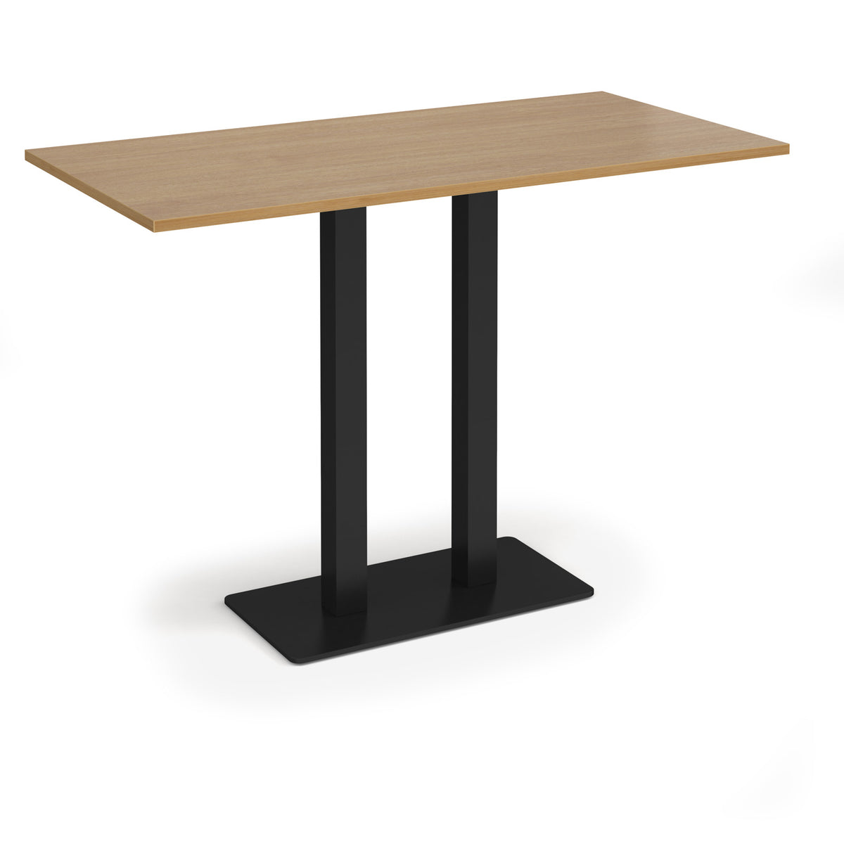 Eros rectangular poseur table with flat black rectangular base and twin uprights 1600mm x 800mm - oak - view 1