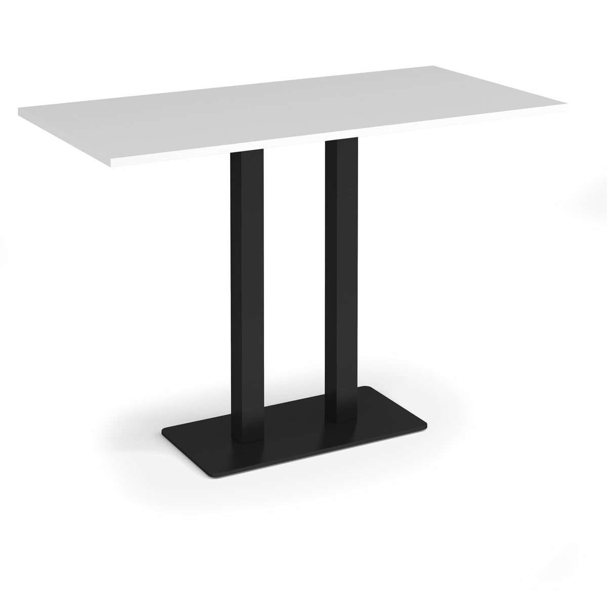 Eros rectangular poseur table with flat black rectangular base and twin uprights 1600mm x 800mm - white - view 1