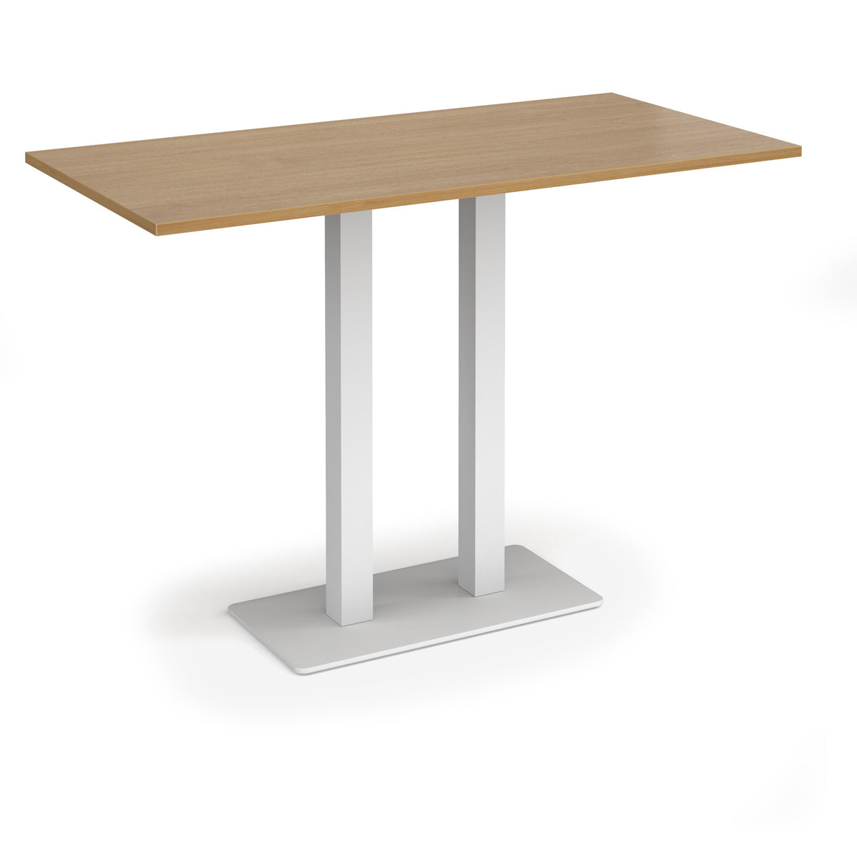 Eros rectangular poseur table with flat white rectangular base and twin uprights 1600mm x 800mm - oak - view 1