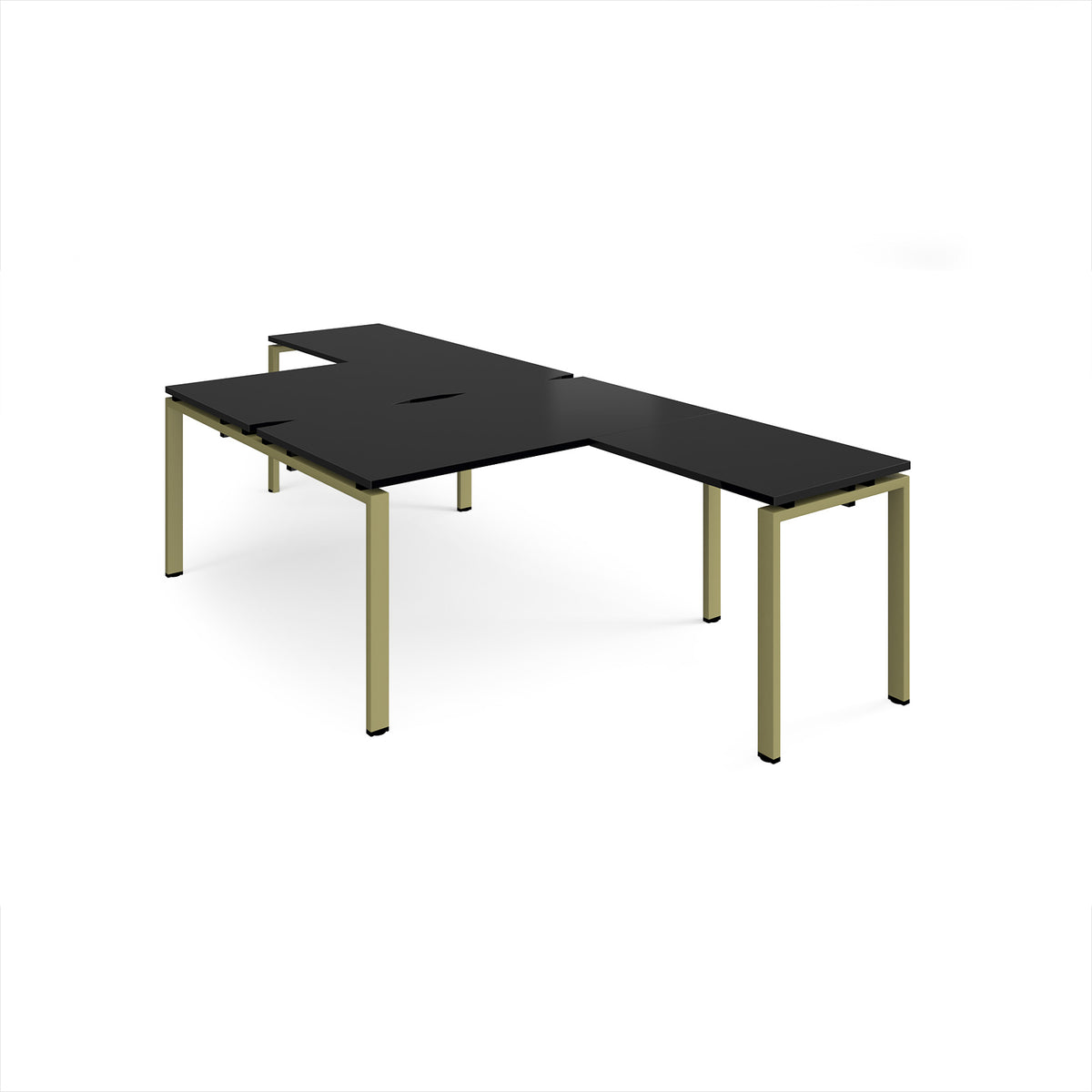Adapt back to back desks 1400mm x 1600mm with 800mm return desks - green frame, black top - view 1