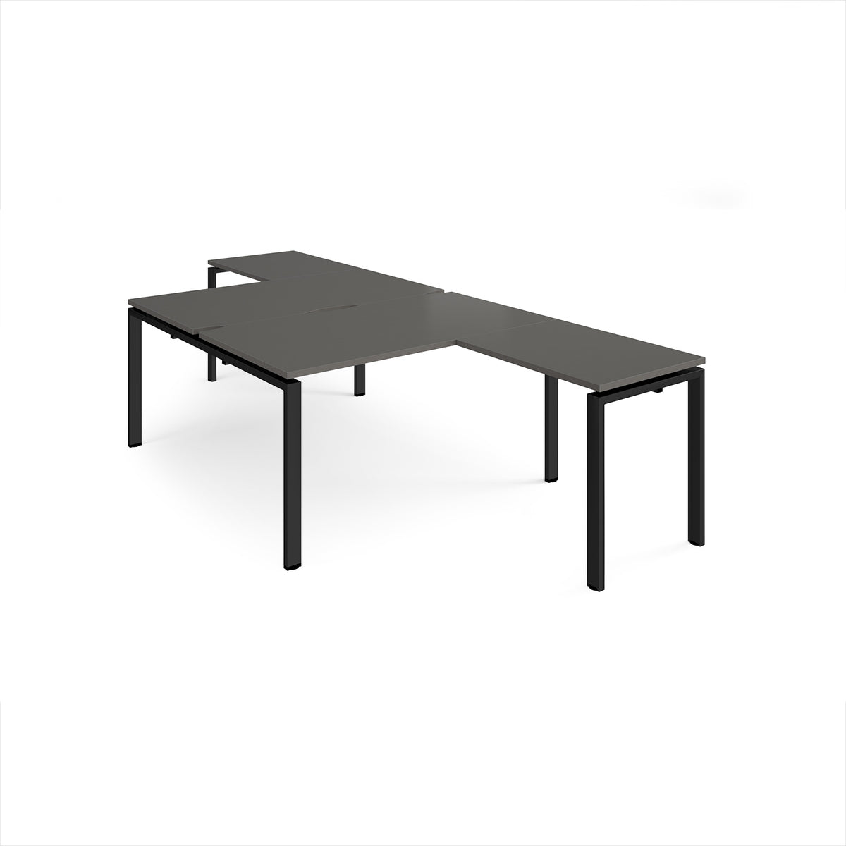 Adapt back to back desks 1400mm x 1600mm with 800mm return desks - black frame, storm grey top - view 1