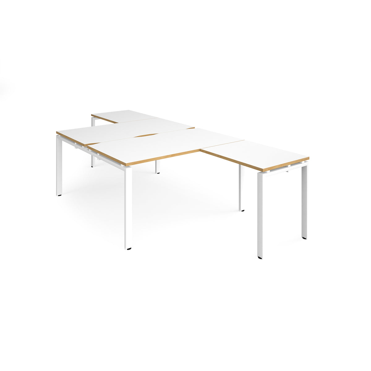 Adapt back to back desks 1400mm x 1600mm with 800mm return desks - white frame, White Top with oak edge - view 1