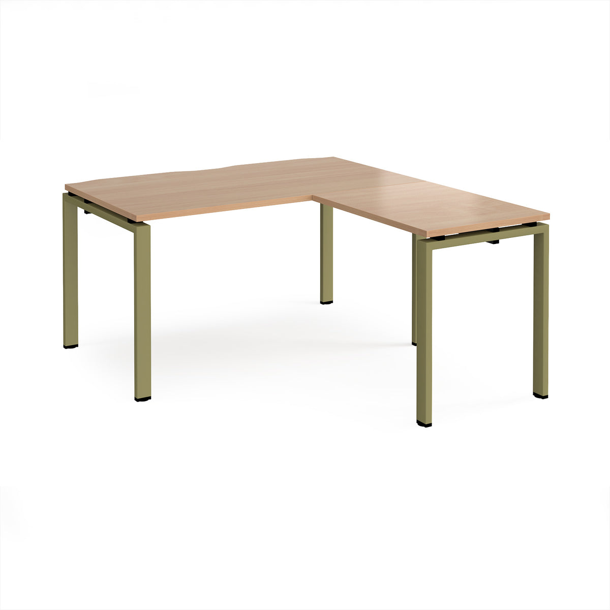 Adapt desk 1400mm x 800mm with 800mm return desk - green frame, Beech top - view 1