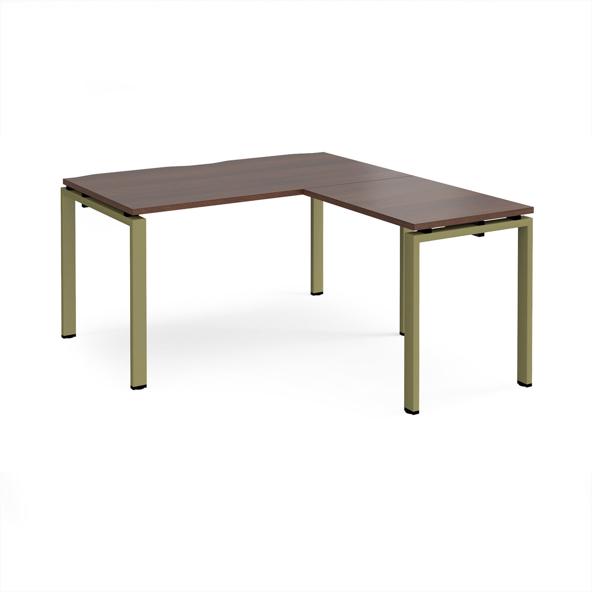 Adapt desk 1400mm x 800mm with 800mm return desk - green frame, Walnut top - view 1