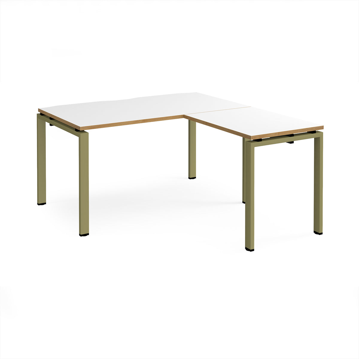 Adapt desk 1400mm x 800mm with 800mm return desk - green frame, White Top, oak edge - view 1