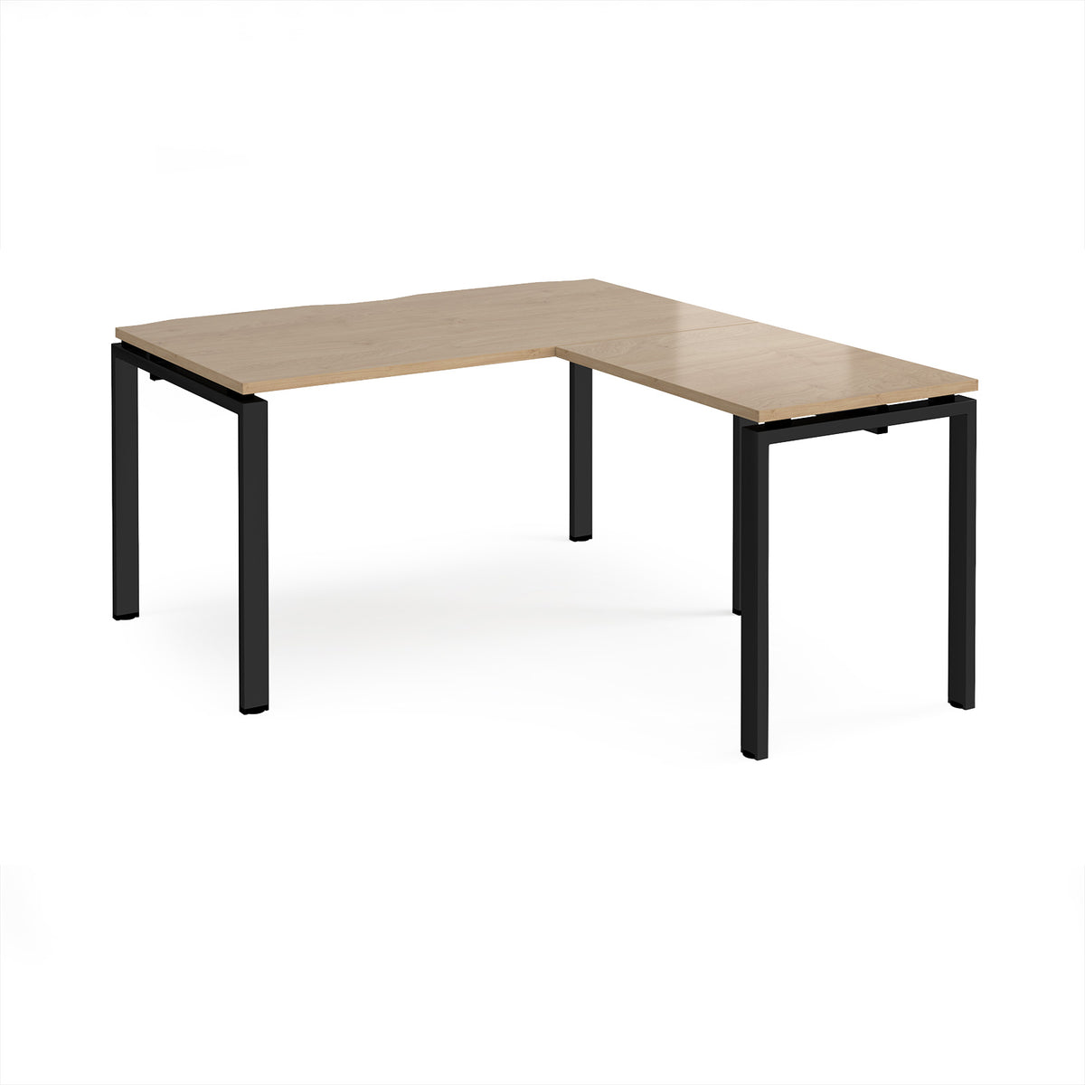 Adapt desk 1400mm x 800mm with 800mm return desk - black frame, Kendal Oak Top - view 1
