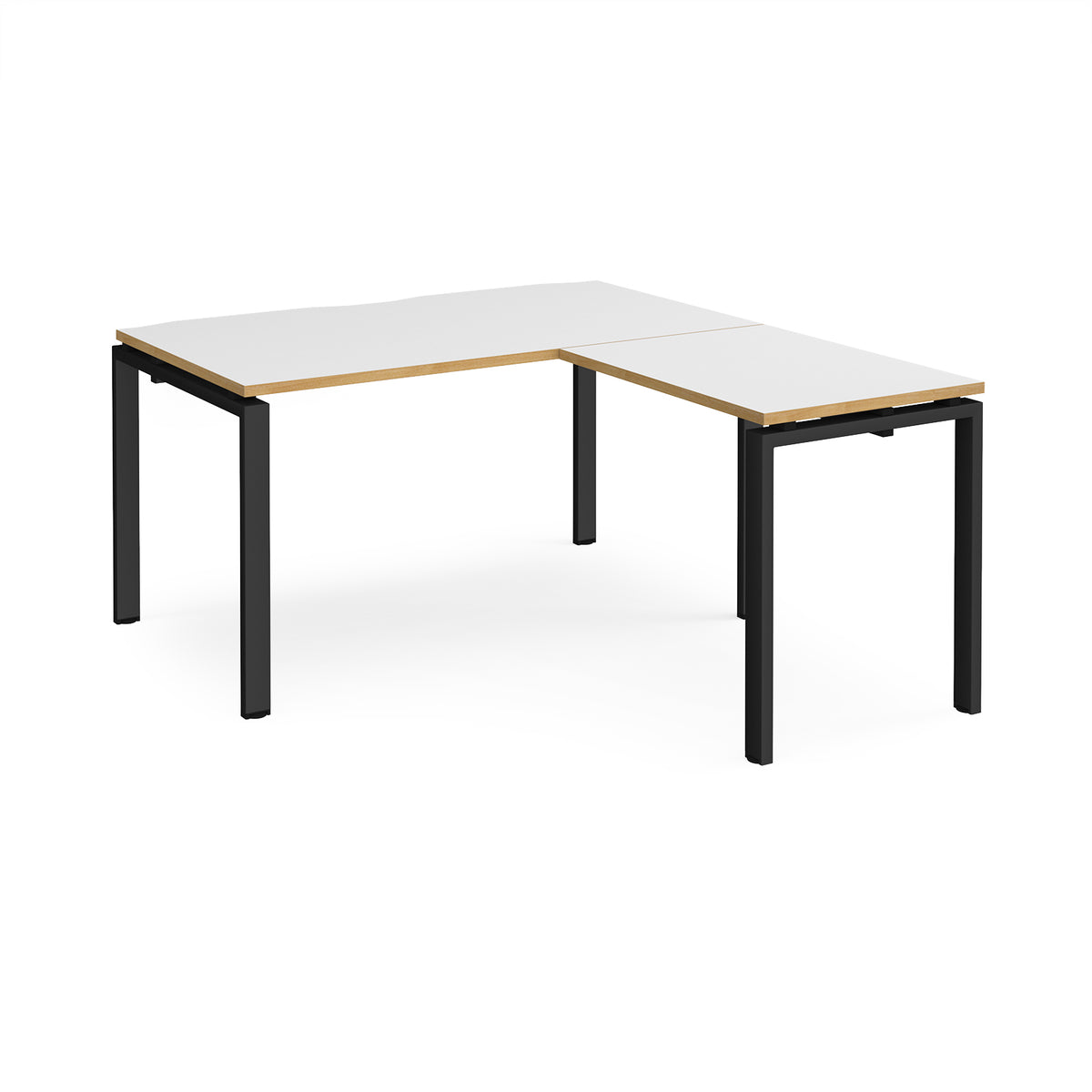 Adapt desk 1400mm x 800mm with 800mm return desk - black frame, White Top with oak edge - view 1