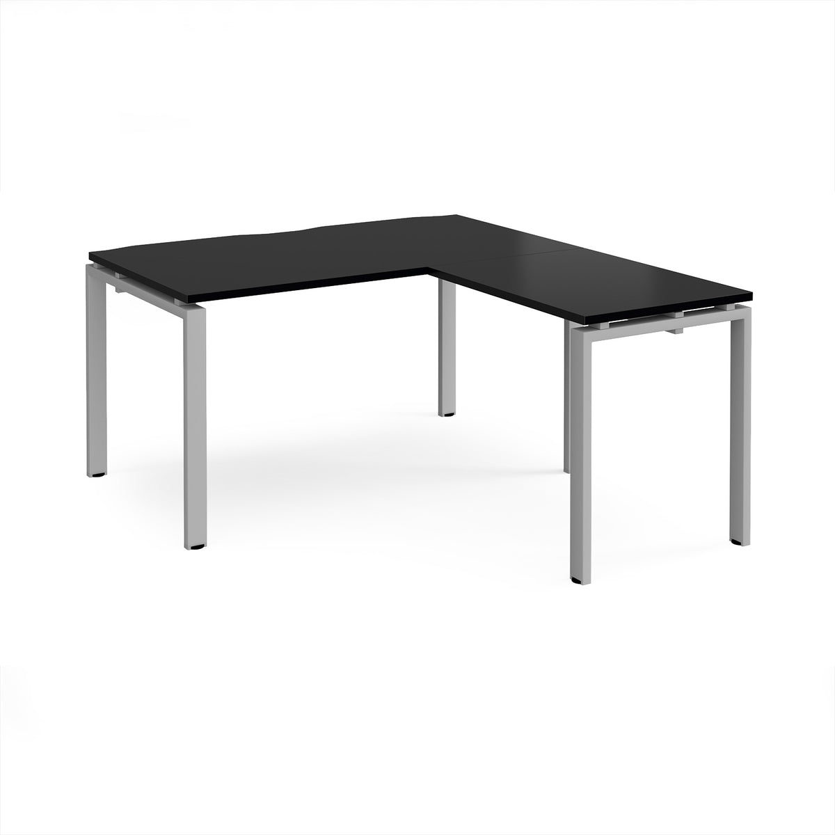 Adapt desk 1400mm x 800mm with 800mm return desk - silver frame, black top - view 1