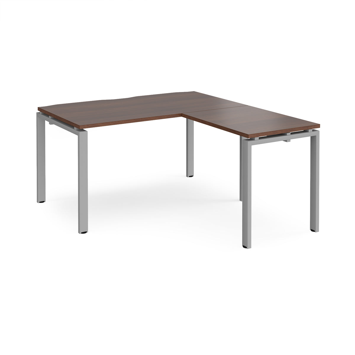 Adapt desk 1400mm x 800mm with 800mm return desk - silver frame, Walnut top - view 1