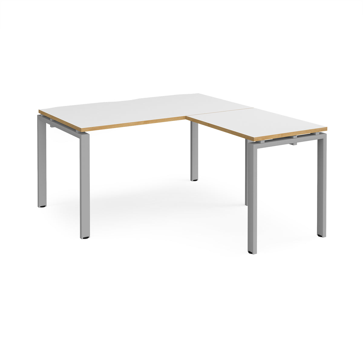 Adapt desk 1400mm x 800mm with 800mm return desk - silver frame, White Top with oak edge - view 1