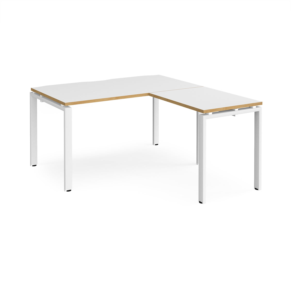 Adapt desk 1400mm x 800mm with 800mm return desk - white frame, White Top with oak edge - view 1