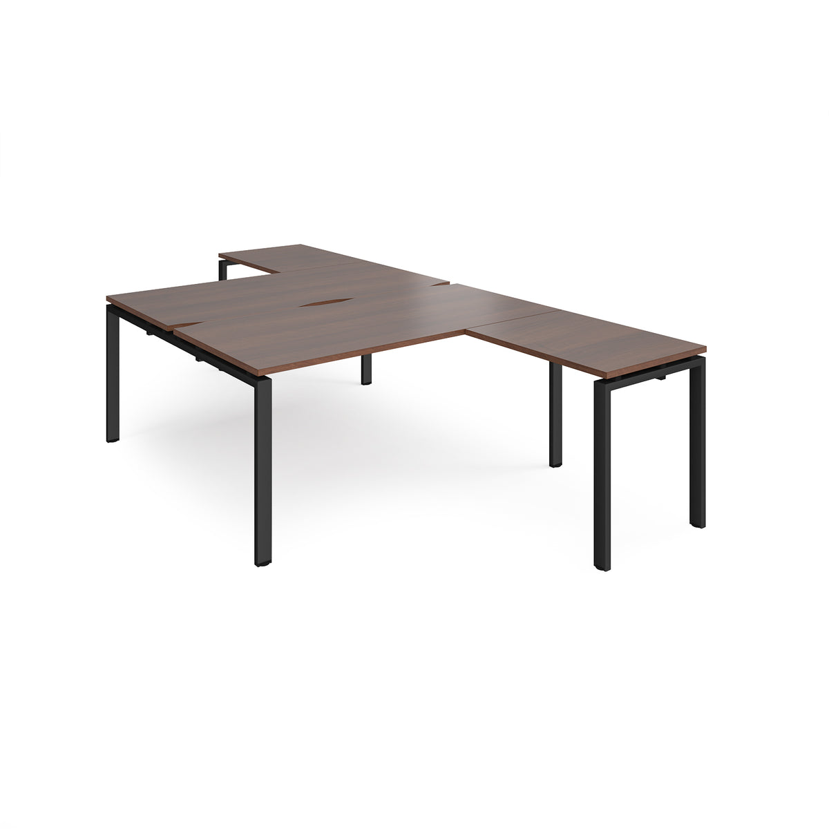 Adapt back to back desks 1600mm x 1600mm with 800mm return desks - black frame, Walnut top - view 1