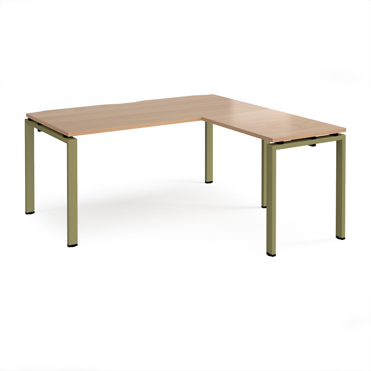 Adapt desk 1600mm x 800mm with 800mm return desk - green frame, Beech top - view 1